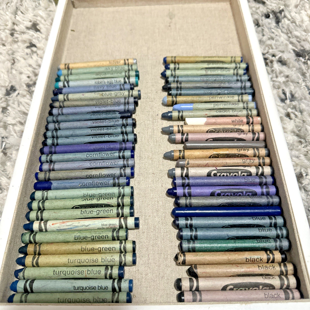 Vintage Binney Smith Crayola Crayons Lot of 54 In Blue Hues